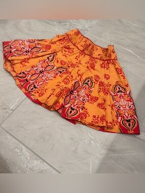 Cherokee Orange Patterned Circle Skirt Red Pink Retro